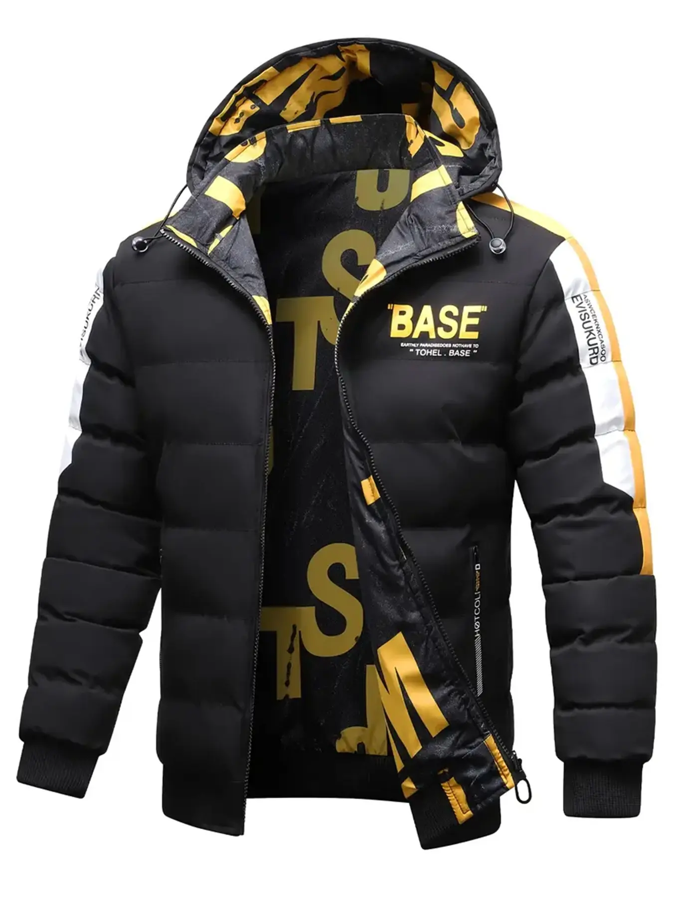 Men's Winter Jacket, Warm Cotton Coat, Fitted Striped Outerwear, Casual Style, Insulated Parka, Cold Weather Clothing