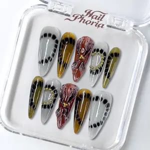 NailPhoria MOSS MIRAGE - Handmade Press-On Nails | Reusable, Salon-Quality, Long-Lasting, Glossy Design