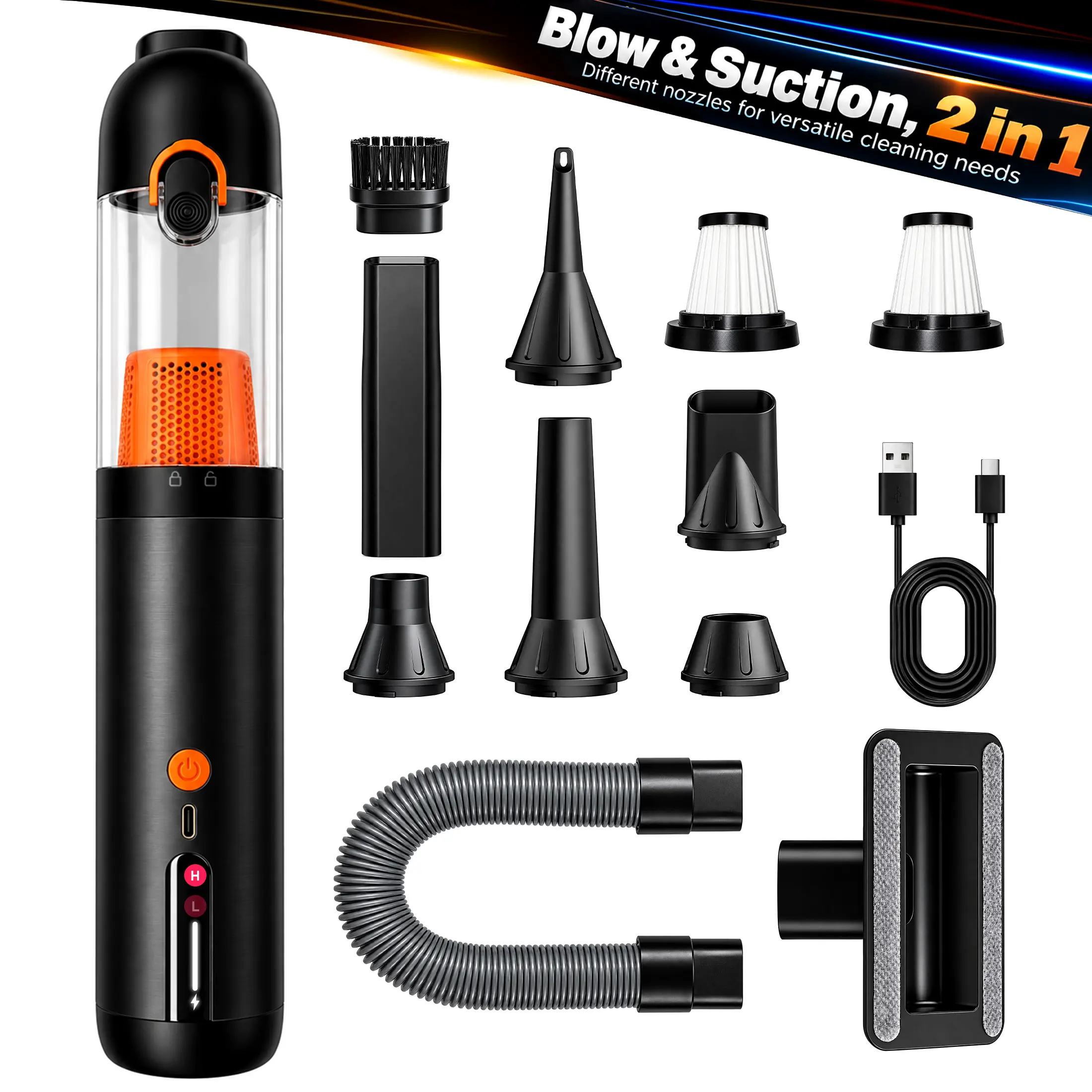 Car Vacuum Portable Cordless, 20000Pa 2 in 1 Vacuum Cleaner&Air Duster, 120W Brushless Motor Handheld Vacuum Cordless with 7800mAh Battery, Multi-Nozzles for Car, Home, dorm, Office, summerwins, Pet