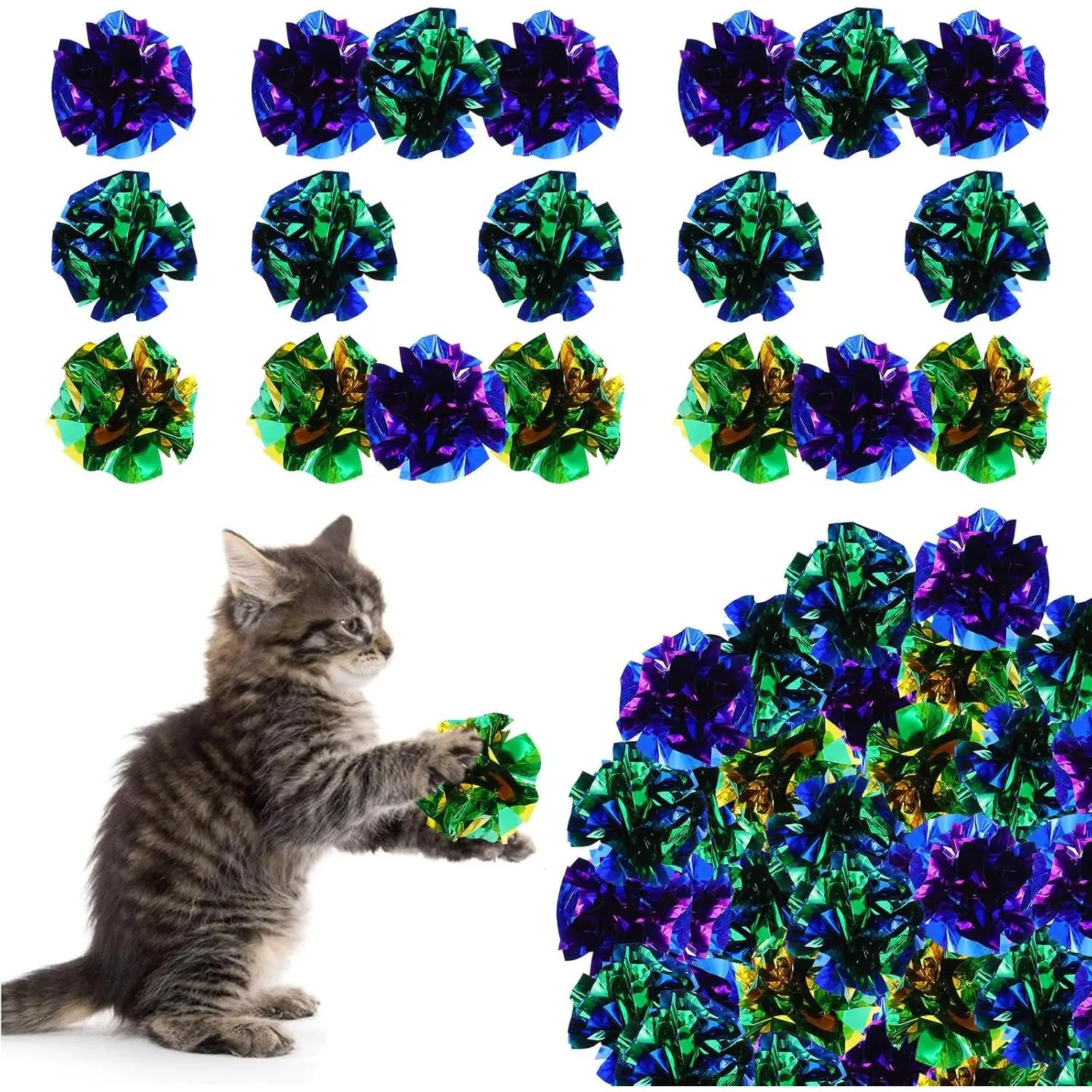 100 Pcs PVC Crinkle Balls Cat Toys 2.36" Interactive Crinkle Ball, Colorful Balls Chew Toy for Cat Chase Ball Toys Attract Cats for Indoor Cats and Kittens to Keep Fit and Active(Colors Random)