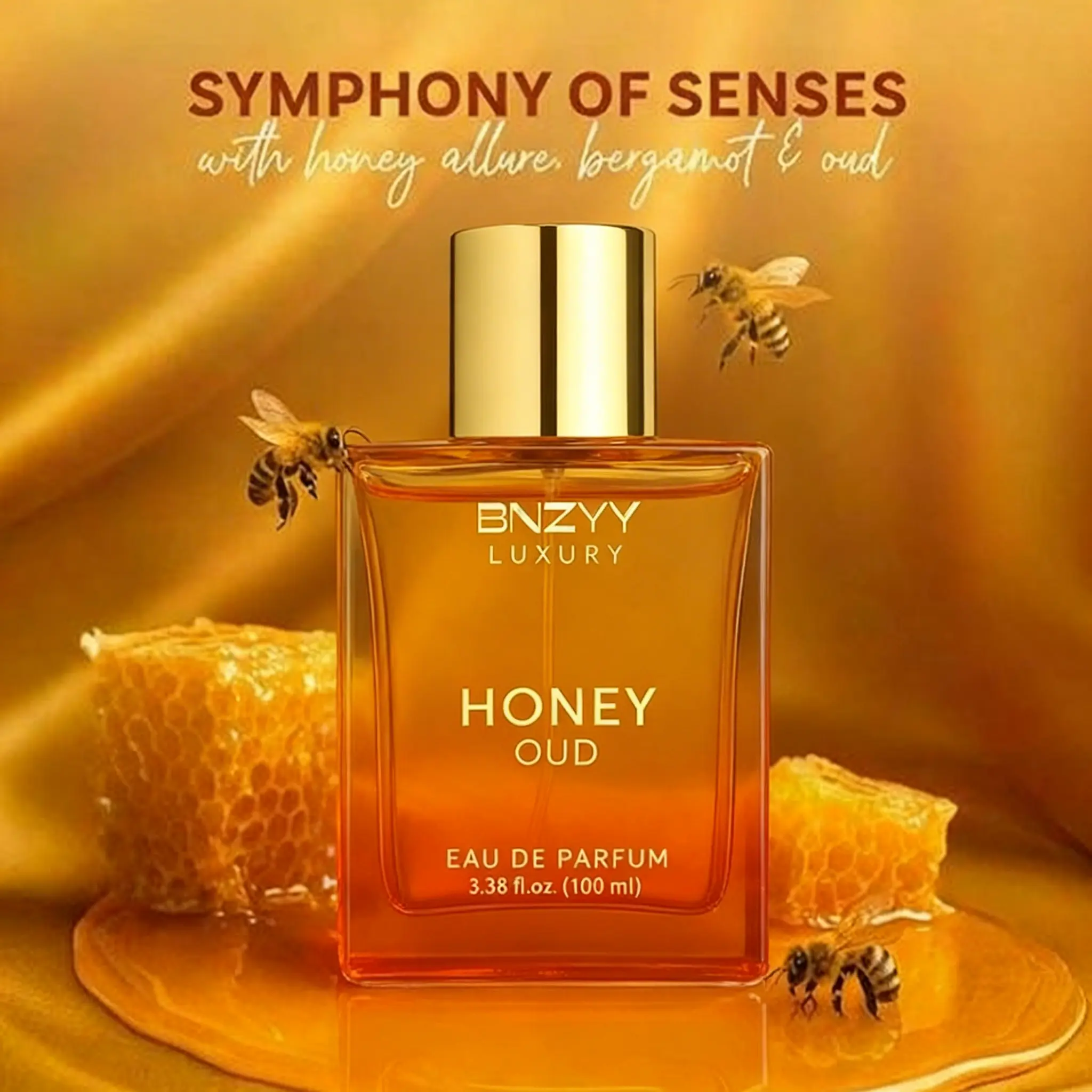 BNZYY Honey Oud Eau de Parfum 100ml(3.4fl oz) | Patchouli Vanilla Bergamot | Floral & Spicy | Clean Vegan Essential Oils | Cruelty-Free Fragrance | Gentle Natural Fresh Scent for Women | Long-Lasting Daily Portable Perfume