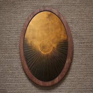 Sun Painting, Golden Wall Art, Wooden Wall Art, Wall Plaque, Oval Wall Decor, Oval Painting, Cottagecore Art, Sunlight Painting, Ideal for Home Decoration & Gift Ideas