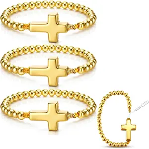 3 count Catholic Holy Water   Bracelet for Women,  Beaded Stretch Faith Bracelet Set, Religious  for Baptism, First Communion, Easter, Confirmation