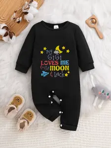 Newborn Long Sleeve Romper for Spring & Fall, Unisex Cute Letter Print Bodysuit for Infants, Adorable Baby Clothing for Comfortable Wear