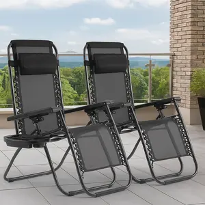BestOffice Zero Gravity Lawn Lounge Chairs Set of 2 with Pillow and Cup Holder - Adjustable Reclining Folding Outdoor Chairs for Deck, Beach, Yard