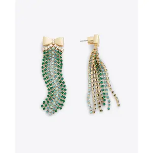 Bow Fringe Earrings in Ever Green