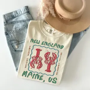 Comfort Colors New England Lobster Shirt – Vintage Maine Fisherman Aesthetic Tee, Old Money Oversized T-Shirt, Coastal Heritage Style Fit Breathable