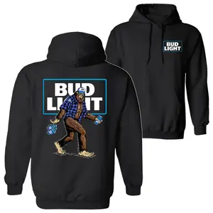 Bigfoot Bud Light Hoodie Sweatshirt, Sasquatch Holding Bud Beer Cans 2 Sided Graphic Printed Unisex Classic Cotton T-Shirt