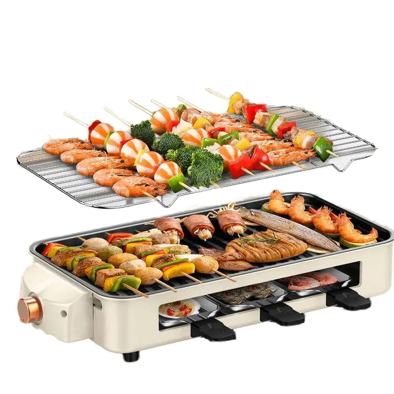 Factory Wholesale 38.4*20.6cm Portable Barbecue Grill - Smokeless Electric Non-Stick Griddle, Detachable Stainless Steel Stove for Outdoor Camping, Commercial All-Purpose Grilling
