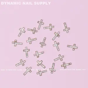 20 pcs Gold Crosses Charm (with rhinestones engraved) for Nails Art Design