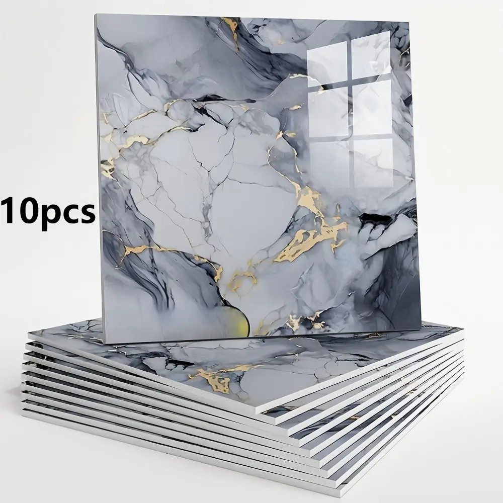 10Pcs Marble Pattern Self-Adhesive Wallpaper, Decorative Wallpaper, Foam Brick Peel and Stick Wall Panels, Removable Waterproof Wall Sticker for Kitchen & Bathroom, Stylish Vinyl Decor with Realistic Marble Texture