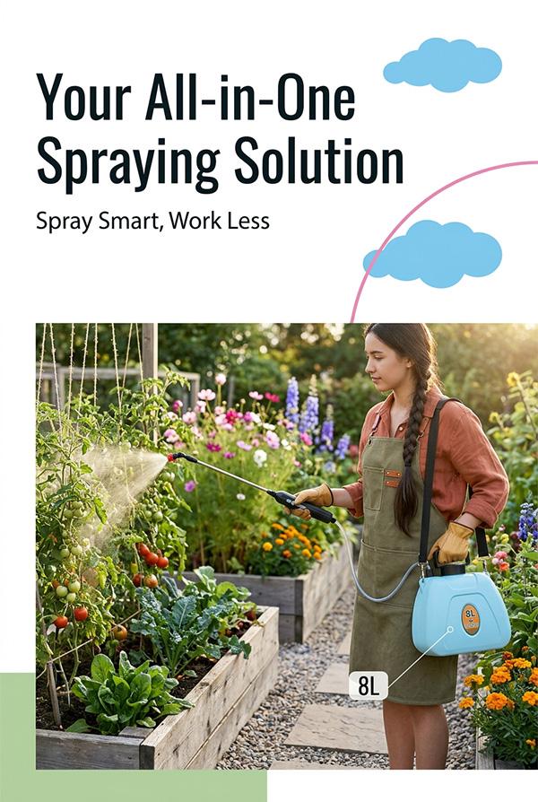 2 Gallon Battery Powered Garden Sprayer, Electric Rechargeable Sprayer with 2 Speeds, 4 Nozzles, Telescopic Wand, Battery Indicator, Shoulder Straps & Storage Bag