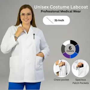 HEEDFIT White Costume Lab Coat for Men & Women Wrinkle Resistant Stylish Short Length Lab Coat 31-Inch