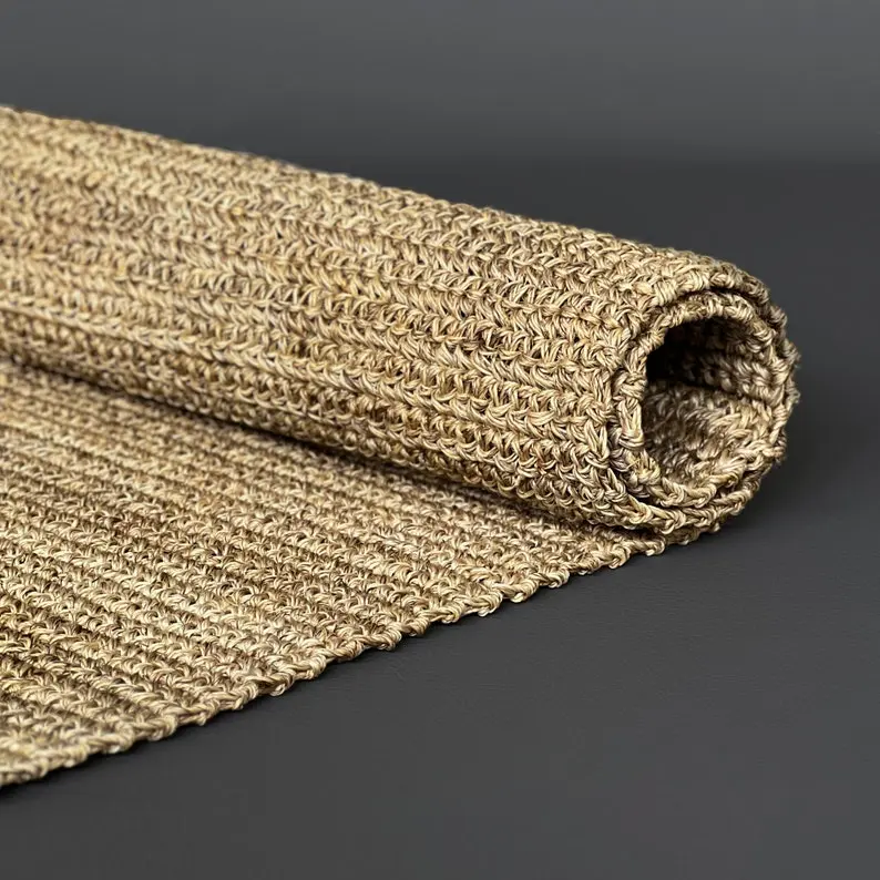 Thin Sisal Rug, Boho Entryway Doormat, Natural Welcome Mat, Earthy Color, Durable and Sturdy, Handwoven Crochet Rug