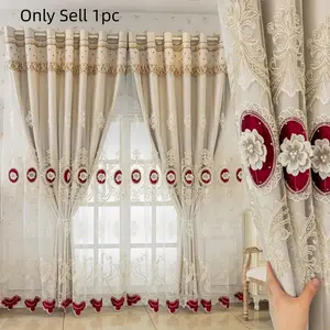 1pc Luxury Embroidered Curtains, Elegant Drapes for Living Room & Bedroom, High-Quality Fabric Design, Perfect for Home Decor, Home Decoration Curtain, Window Curtain