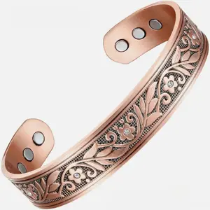 Floral Cuff Bracelet Vintage Jewelry Pure Copper Magnetic Therapy Open Bangle Bracelet Daily Wear Party Casual Fashion Gift For Men Women Unisex Trendy Health Style Accessories