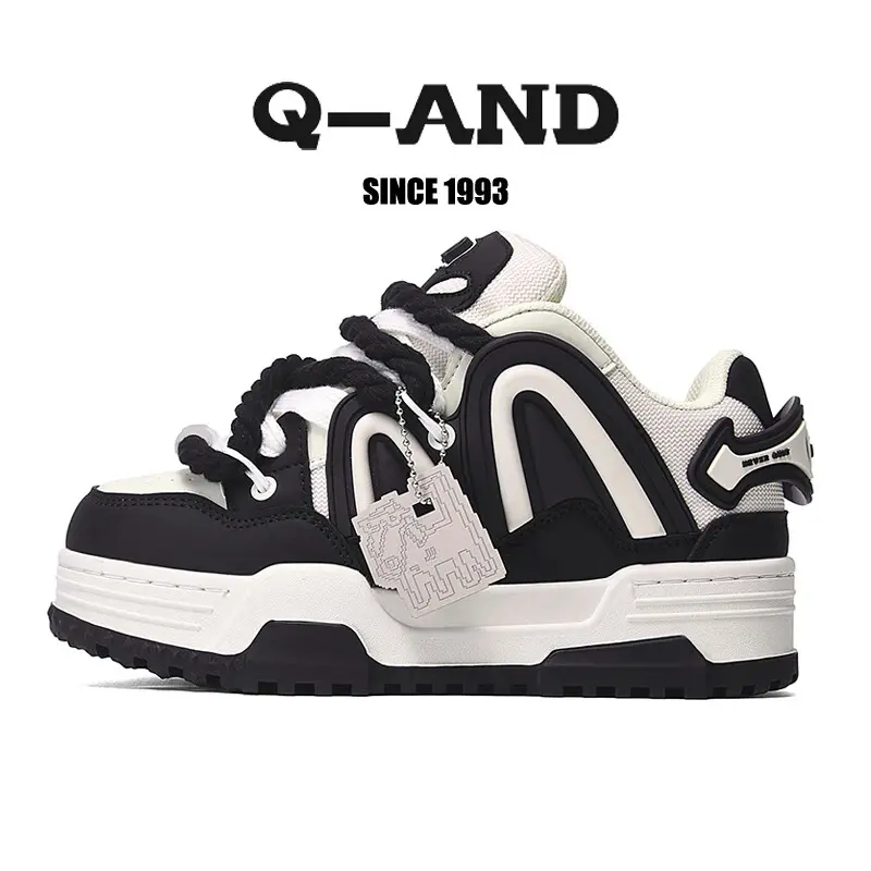 Q-AND 2026 New Black and White Panda Colorway Women's Fashion Bread Shoes, Breathable Fabric Ankle Sneakers with Knot Detail, Comfortable Casual Athletic Footwear Casual Trainer Footwear Casual Lifestyle Footwear