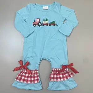 baby girl clothes newborn christmas romper  christmas tree truck blue cotton baby stuff ruffles romper onesie