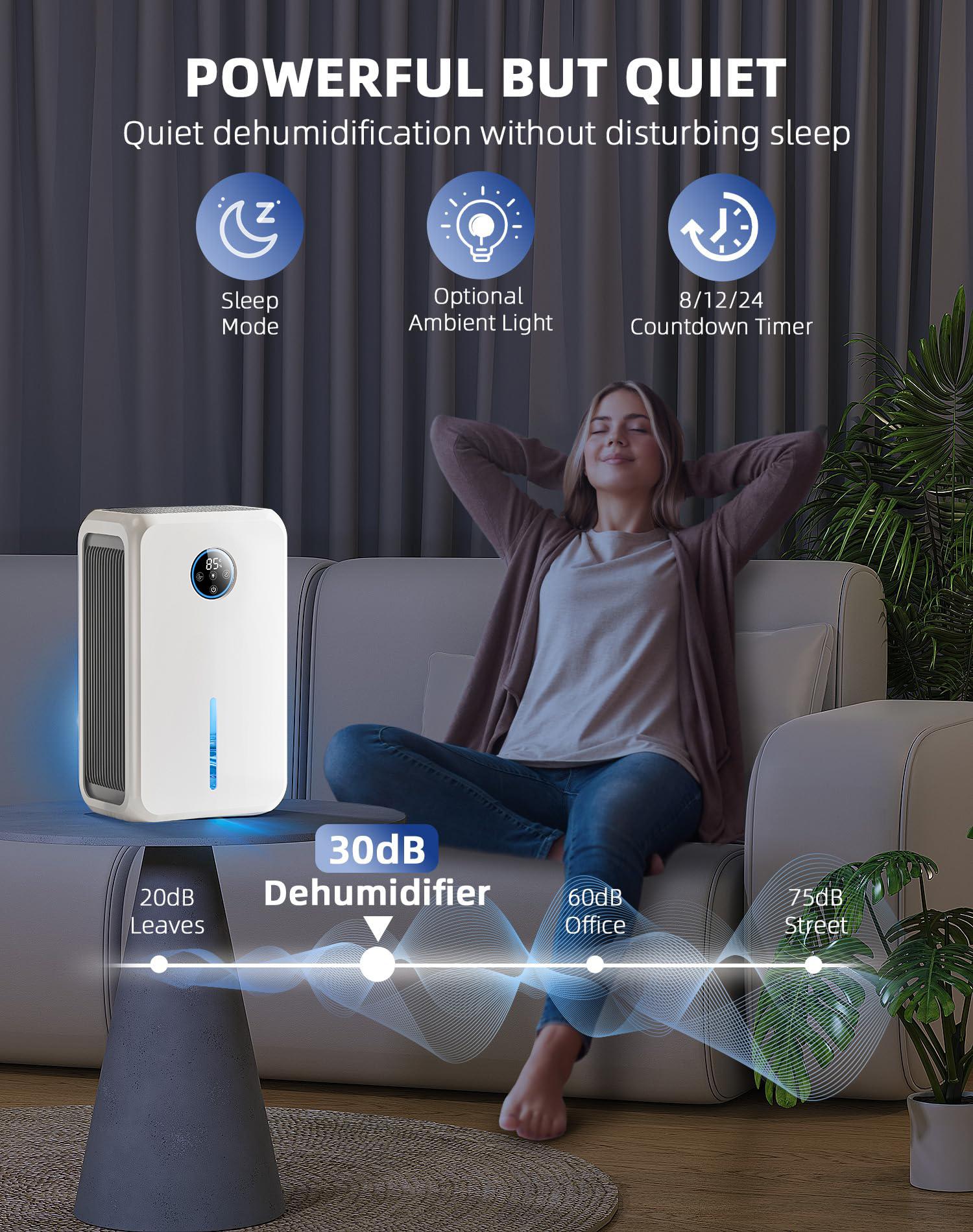 Dehumidifier for Home up to 1000 Sq.Ft, Quiet Portable Dehumidifier for Bedroom Basement Bathroom, Smart Auto Comfort Mode, Digital Display Humidity Control, Timer Function, Safe Energy Efficient Moisture Remover with Thermal Protection