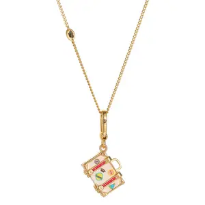 Retro Suitcase Surprise Locket, Openable Travel Trunk Charm, DIY Multi-use Bag Pendant & Necklace, 18K Gold Plated Brass, Aesthetic Vacation Accessory, Purse Accessories
