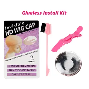 Glueless Install Kit: HD wig cap + 3D Eyelashes + Babyhair Brush + Hair Clips for Human Hair Wig install