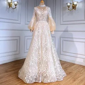 Beige Luxury Evening Gown 2025: Lace Beaded A-Line Wedding Party Dress for Women