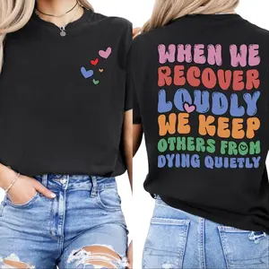 2-Side Recover Loudly Comfort Colors T-shirts, Coquette Addiction Recovery Shirt, Counselor Tee, Soberversary Gift, Cute Comfort Cotton