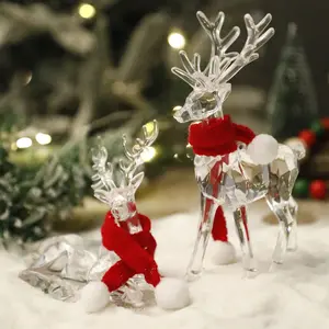 1pc Christmas acrylic elk statue, clear crystal reindeer wearing scarf sculpture, suitable for Christmas decoration home decoration desktop ornaments, holiday gifts winter seasonal festival desktop decoration