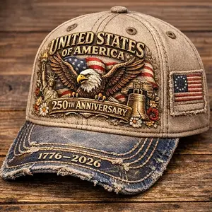 USA 250th Anniversary Baseball Cap, Eagle Flag & Liberty Bell Prints, Unisex Snapback Adjustable Hat