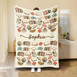 Personalized Book List Blanket Custom Name Bookworm Decor All Season Soft Flannel Throw Library Aesthetic Gift for Readers Book Lovers