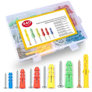 340- Drywall Anchors and Screws Combo Pack - 170 Plastic Wall Anchors and 170 Screws - Assorted Sizes - Organizer Box Included - Wall Anchors and Screw for DrywallQuesear