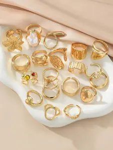 20 Pcs Gold Ring Set for Women, Chunky Statement Flower Finger Midi Rings, Big Boho Stacking Rings Pack Trendy Stuff Jewelry Gift