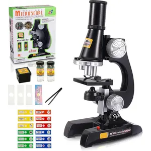 Kids Microscope Kit with LED Light - 100X/400X/1200X Magnification for STEM Learning, 12 Prepared Slides, Easy-to-Use Science Learning Kit (Ages 5-12) - Black