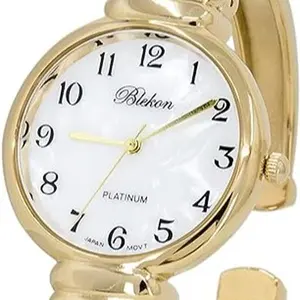 Blekon Original Mother of Pearl Cuff Bracelet Watch for Women with 31mm case Japanese Quartz Movement Metal hinged Bangle Style Cuff Wrist Watch for Ladies