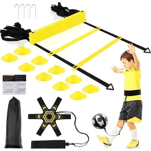 Pro Agility Ladder Soccer Kick Trainer Set 20ft 12 Rung 10 Cones and 4 Stakes Speed Agility Football  Equipment with Carrying Bag