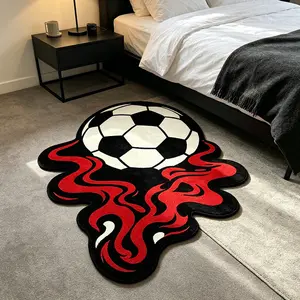 Red Flame Soccer Shape Rug, Creative Irregular Bedroom Bedside Carpet, Non-Slip, for Living Room, Bedroom, Sofa, Closet