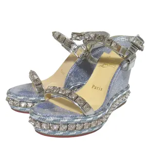 Pre-owned christian louboutin Other Small Leather Goods Pira Ryad Glitter Wedge Sandals