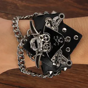 OIDEA Punk Wide-Strap Smooth Leather Bangle - Metal Spike Studded Unisex Goth Rocker Costume Jewelry, Party & Daily Wear Accessory, Gift for Boyfriend, Bracelets summerwins,summerwins