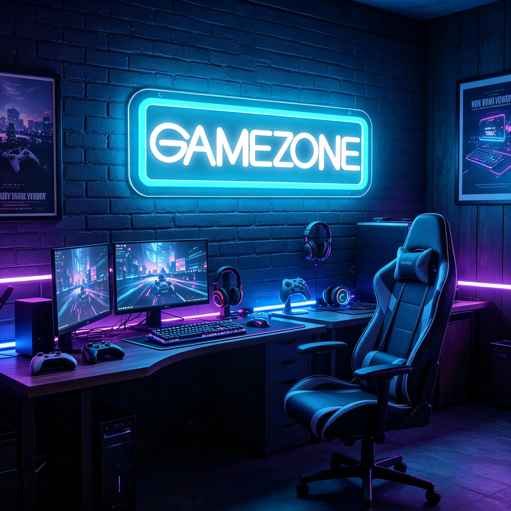 GAME ZONE USB-Powered Dimmable LED Neon Sign Light, 15.7"×5.9" Indoor Specialty Decorative Light Sign for Gaming Room, Man Cave, Gamer Teen Boys Gift