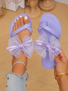 Women's Cute Bowknot Design Slide Sandals, Casual Comfortable Flat Sandals for Beach Vacation, Fashionable Shoes for Daily Wear, Summer, Footwear for Beach