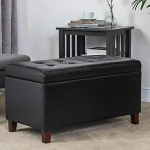 Storage Ottoman Bench, Faux Leather Adeco Upholstered End of Bed Bench with Safety Hinge Wooden Legs, for Entryway Bedroom hula la storage benches
