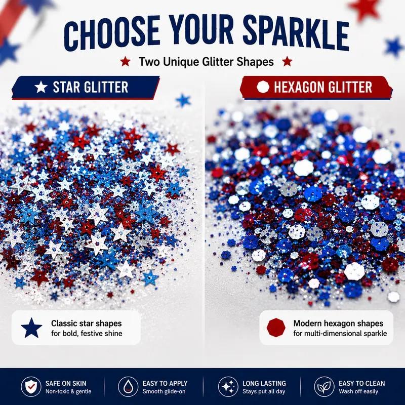 4th of July Glitter Stick | Red, White & Blue Body & Hair Sparkle for Independence Day Party, Festival & Fun Holiday Look 4th of July Glitter Stick | Red, White & Blue Body & Hair Sparkle for Independence Day Party, Festival & Fun Holiday Look