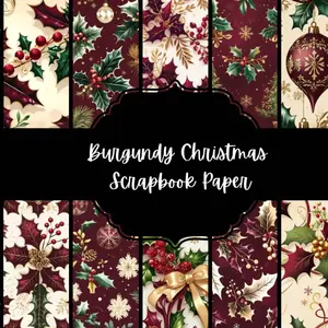 Burgundy Christmas Scrapbook Paper, Dark Red Xmas Junk Journal Paper, Winter Decorative Paper, DIY Projects, Origami, Collage Sheets, Decoupage Paper, 10 Designs, Double Sided Paperback – November 10, 2025