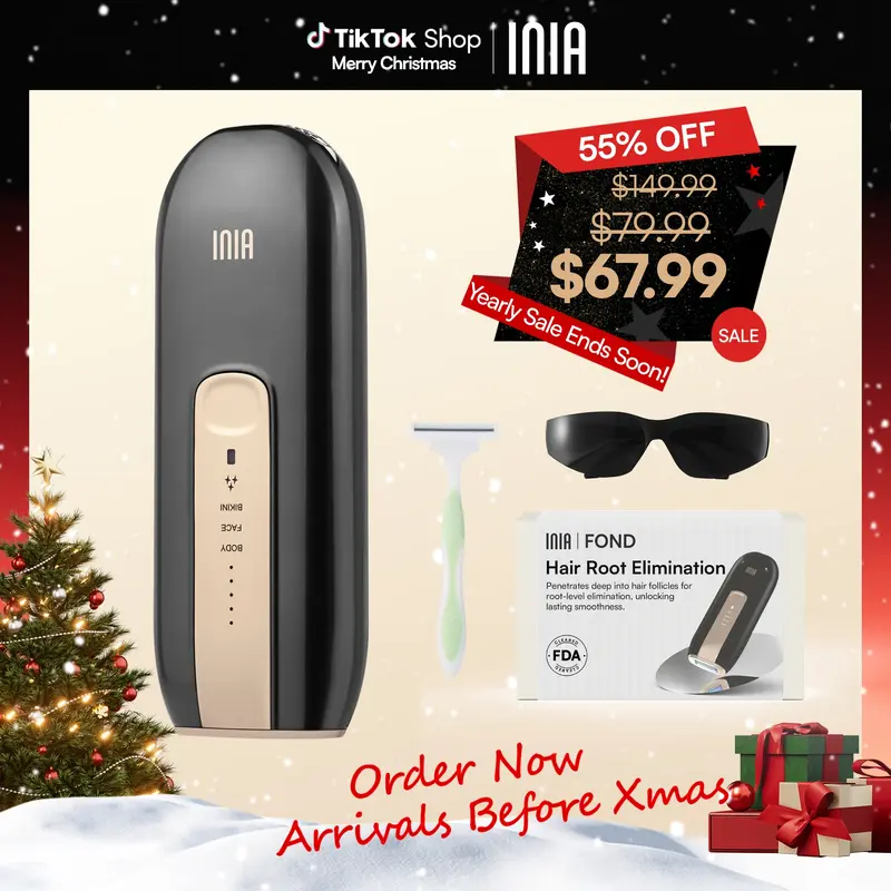 INIA FOND IPL At-Home Laser Hair Removal Device, Hair Root Elimination, 16.5J Energy, Unlimited Flashes, FDA Cleared, 2-Year Warranty, for Women and Men, Best Christmas Gift Ideas