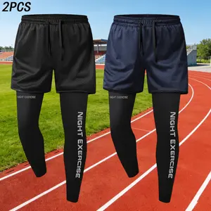 Men’s 2-Pack Summer Sports Shorts, Mesh Underwear Layered Design with Built-In Tight Long Undershorts, Suitable for Fitness Workouts, Training, Outdoor Running, Comfortable, Breathable, Quick-Drying#SummerVibes