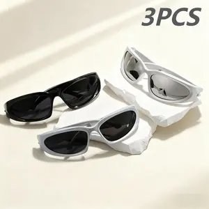 3-Pack Unisex Punk Y2K Oval Sunglasses – Unique Mirror Colorful Lens Popular New Arrival Goggle Shades