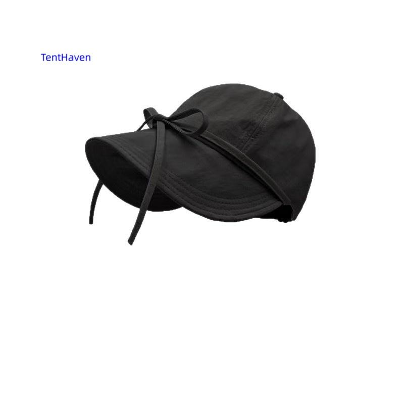 2026 Large brimmed sunshade hat, duckbill hat, women's casual strap, bow fishing hat, shopping face, small outdoor hat