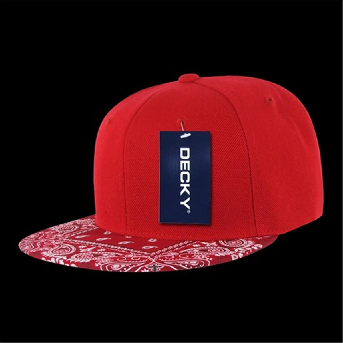 212 MAIN Fitted Snapback Cap - 6-Panel Constructed, Paisley Print, Flat Bill, Adjustable Hat, 1 Size, Red, Acrylic-Cotton Fitted Snapback Hats