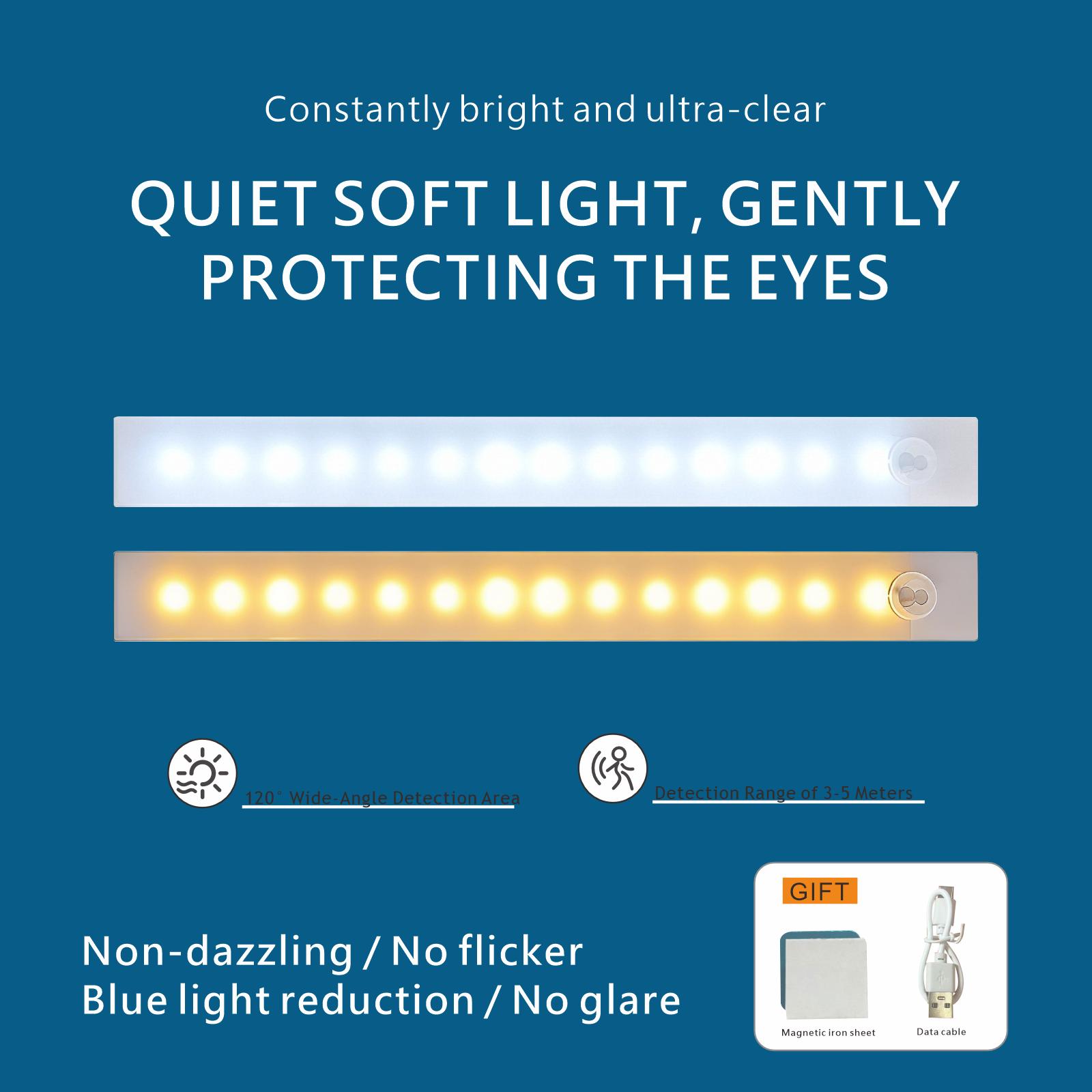 8-inch indoor adjustable motion sensor light for cabinet lighting, USB‑C rechargeable wireless cabinet lighting, countertop lighting for kitchen drawers, wardrobes, and stairs