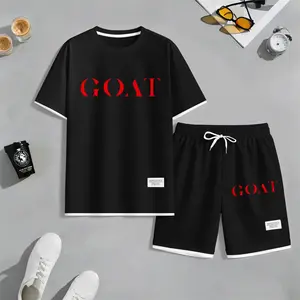 Men's Goat Print Waffle Fabric Short-Sleeved Shirt And Shorts Set